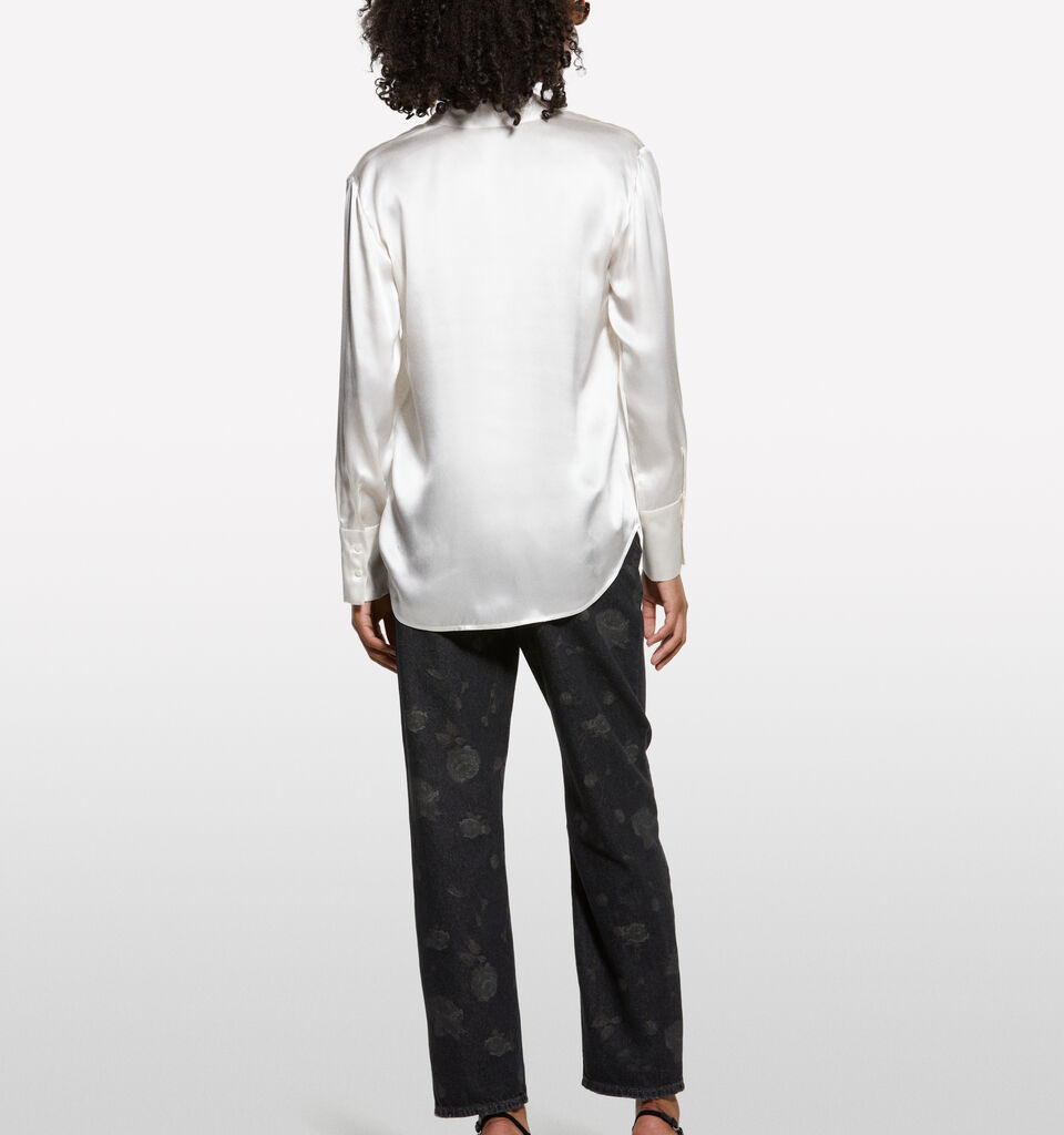 Cream white shirt in 100% silk - women's shirts - Creamy White | Sisley image number 2